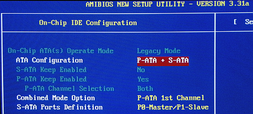 BIOS setup: On-Chip IDE Configuration