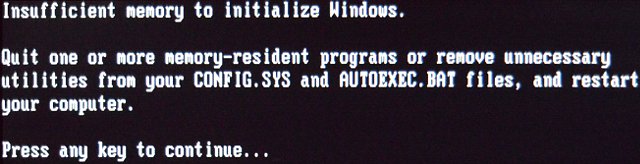 windows 98 insufficient memory to load system files