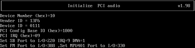 Junk printed by PCI audio initializer when it works